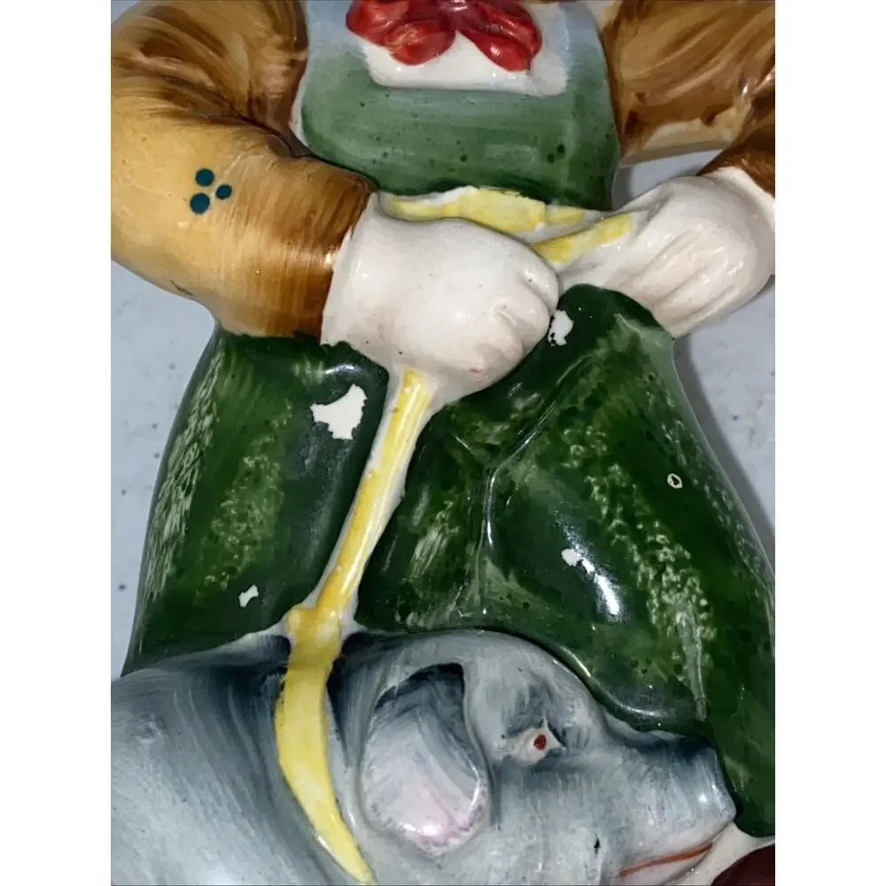 VTG Made In Occupied Japan Porcelain Farmer Boy Pulling Pig Figurine Mid Century